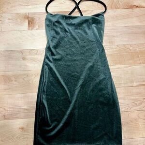 Dark Green Mini Dress with Crisscross Back Straps & Scoop Neckline